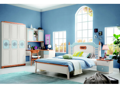 Slaapkamer set 5-delig. Bed 2x Nachtkastje Bureau Kinderbed Massief houten meubels